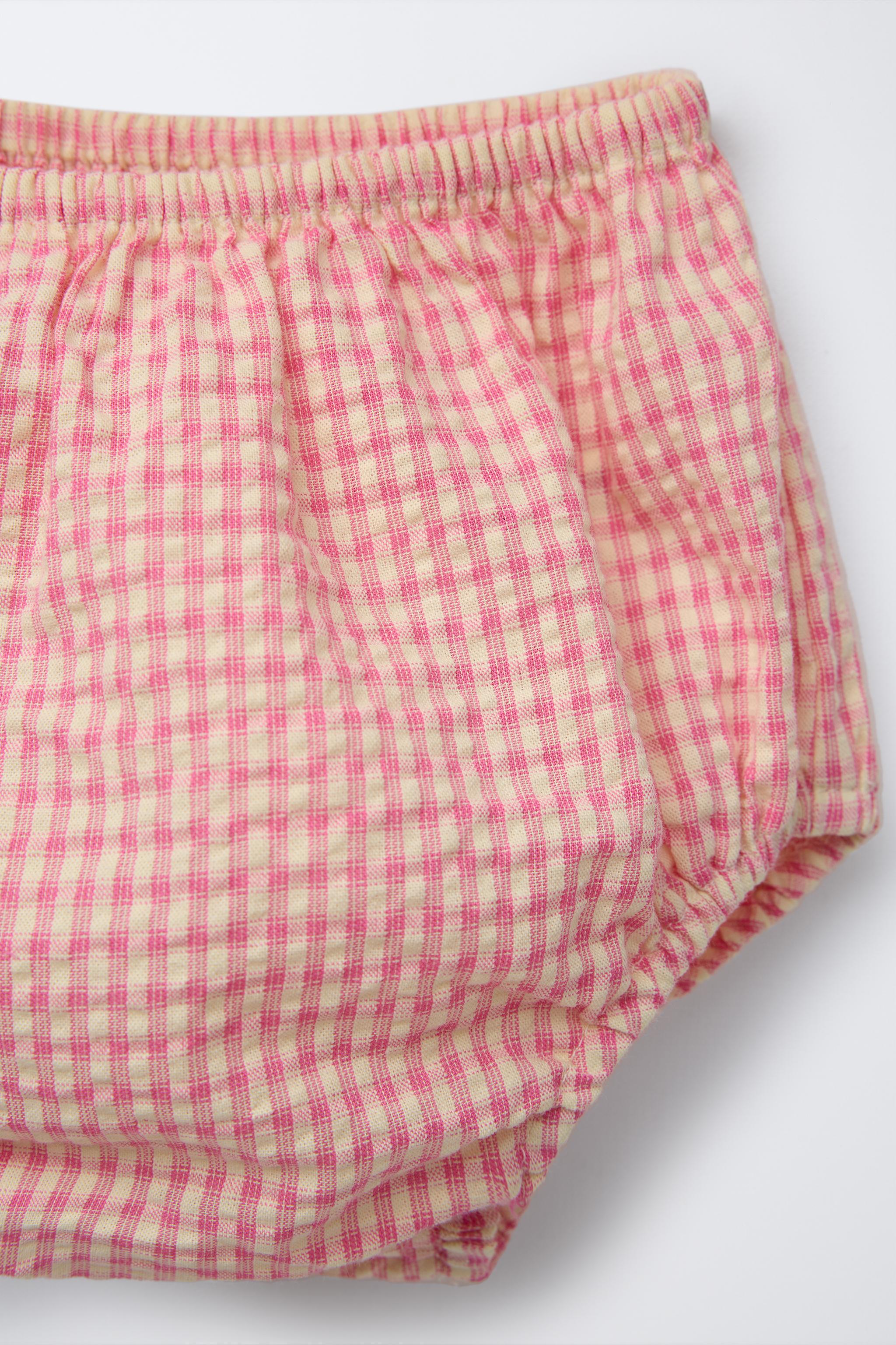 GINGHAM CHECK DRESS AND BLOOMERS WITH EMBROIDERED FLOWERS